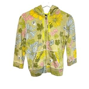 Y2K lucky brand S zip up hoodie sweatshirt retro 60’s floral boho daisy hippie